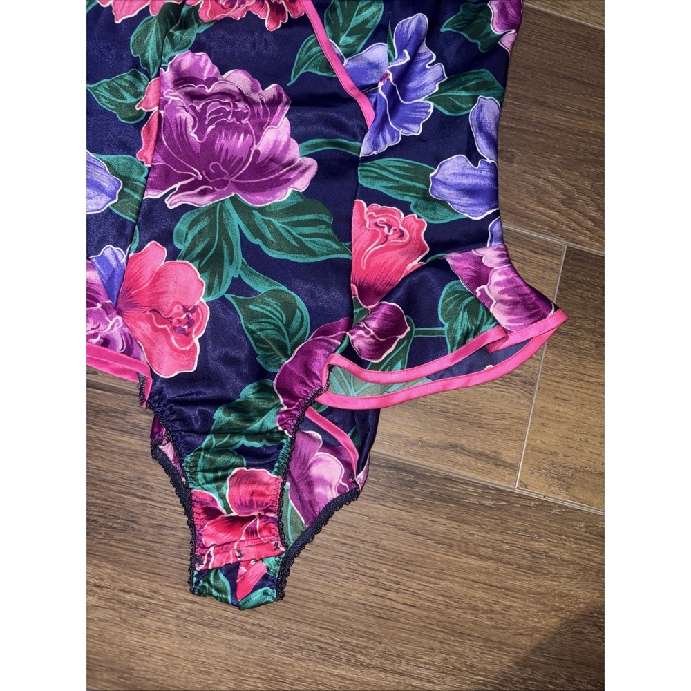 Christian Dior Vintage Floral Cami Teddy Bodysuit High Cut Small Ruffle - Picture 2 of 6